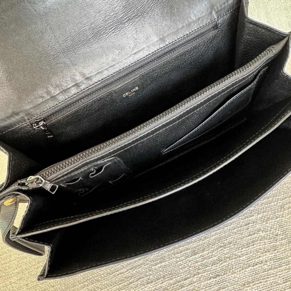Vintage Celine Black Leather‎ Clutch Document/Travel Organizer Gold Push-Lock - Picture 3 of 6